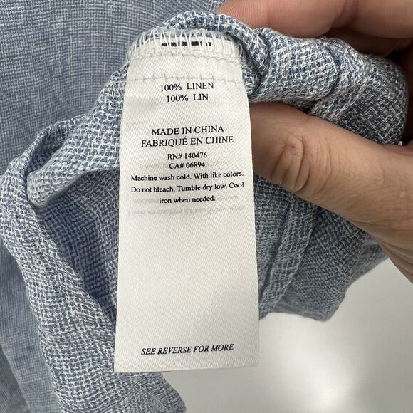 Faherty Hana 100% Linen Shirt Dress Blue Basket Weave Button Collared Size XS - Picture 11 of 11